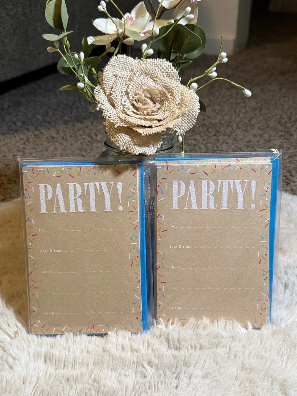 ✨American Greeting- Party! Kraft Invitation Cards with Sprinkles Border✨